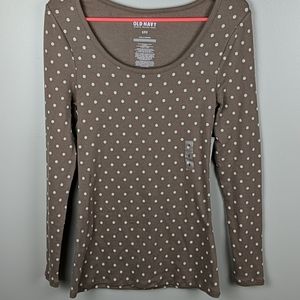 Long sleeve brown polka dot top